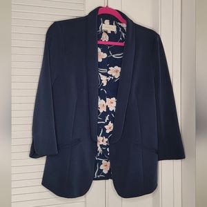3/4 sleeve floral lined blazer